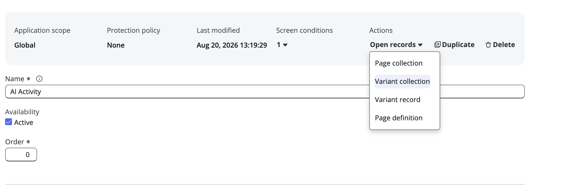 Editing the Variant collection to assign a sidebar icon