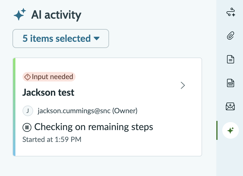 Agentic workflow sidebar, collapsed