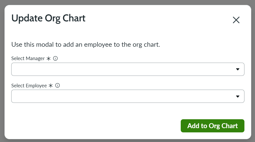 Pop-up modal to add to org chart